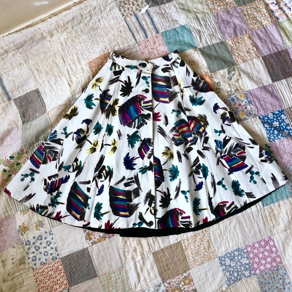 Vintage 1950s Novelty Print Circle Skirt / 50s Rev