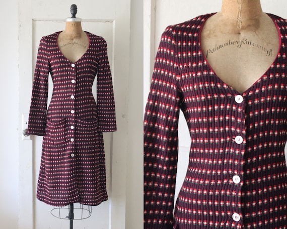 Vintage 1970s Plum Knit Sweater Dress / 70s Purple