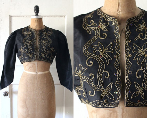 Vintage 1940s Black Bolero with Gold Embroidery an