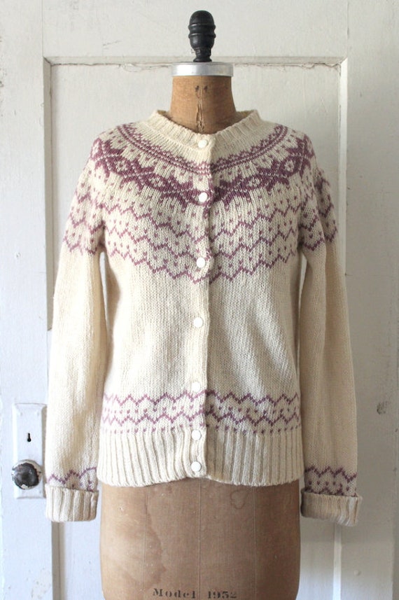 Vintage 1980s Woolrich Cardigan / 80s Ivory and P… - image 2