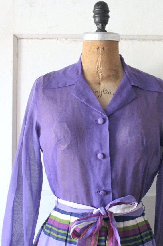 Vintage 1970s Purple Candy Striped Dress / 70s Co… - image 3