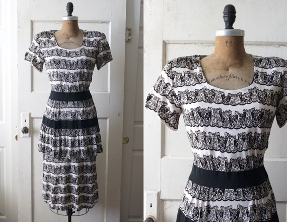 Vintage 1940s Black & White Rayon Jersey Dress / 4