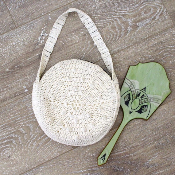 Vintage 1930s White Crochet Purse / 30s Crochet Sh