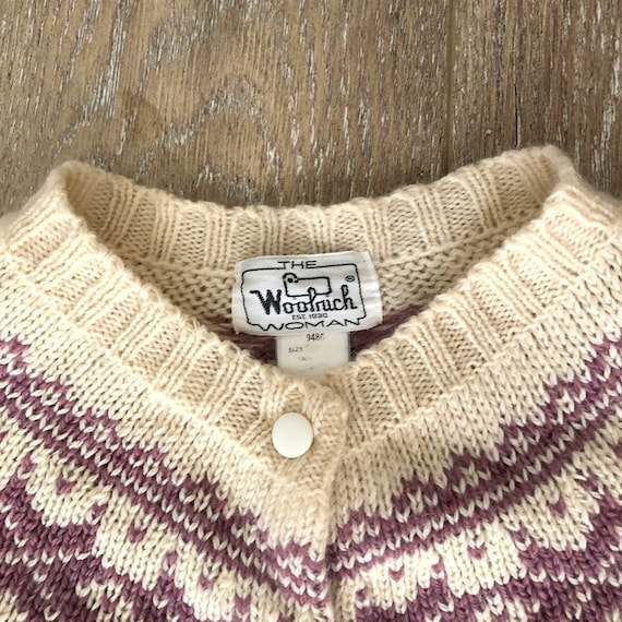 Vintage 1980s Woolrich Cardigan / 80s Ivory and P… - image 9