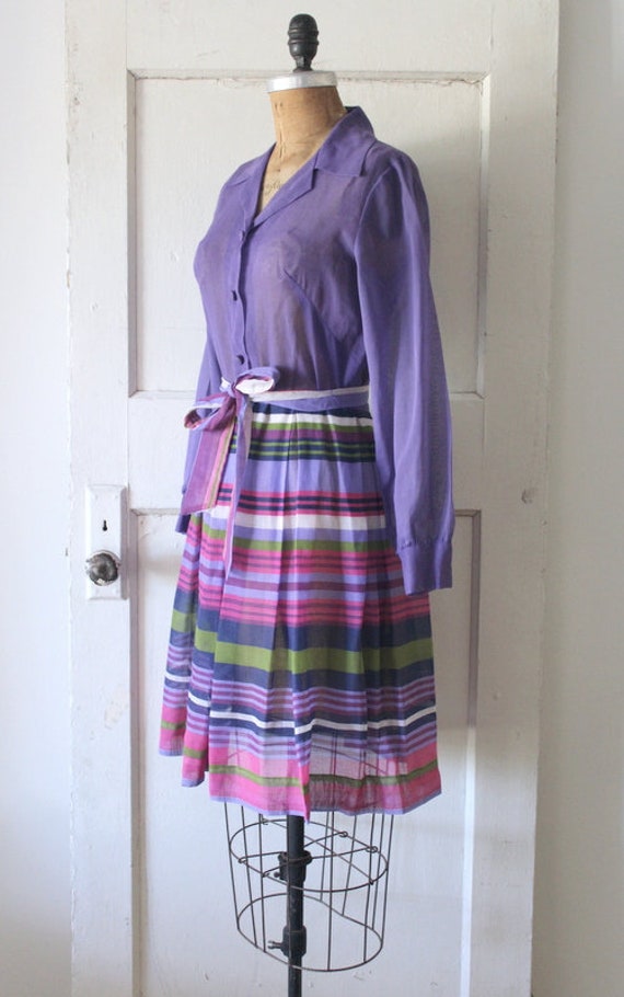 Vintage 1970s Purple Candy Striped Dress / 70s Co… - image 5