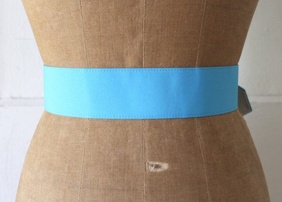 Vintage 1980s Blue Fabric Belt with Metal Buckle … - image 5