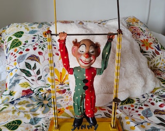 Vintage Jimmy Acrobat Clown Tin Toy, Arnold West Germany 1950s, Mechanical Trapeze Toy, Mint Condition Circus Collectible