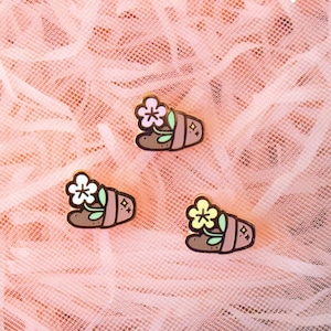 Enamel Pin - Mini Filler Pins - knocked-over flower pot Cute Kawaii Pastel Rose Pink White Yellow Lapel Blossom flowerpot plant