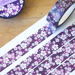 Washi Tape - paarse Sakura - Japanse sakura kersenbloesem 15 mm perfect voor planners bullet journals plakboek stationair decoratief