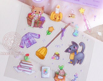 Planner stickers Kitties Spooky Halloween Cozy Witch Transparent Glossy - for planners scrapbooking bullet journals