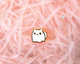 Ghost Kitten Enamel Pin - Mini Filler Pins - Baby Cute Kawaii Pastel Rose Pink White Lapel Cats