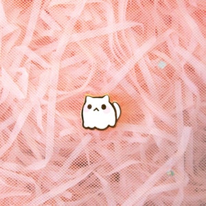 Ghost Kitten Enamel Pin - Mini Filler Pins - Baby Cute Kawaii Pastel Rose Pink White Lapel Cats