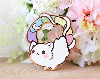 Ghost Kitten Enamel Pin - Rainbow ghosts Cute Kawaii Pastel - Rose Pink Lapel Cats