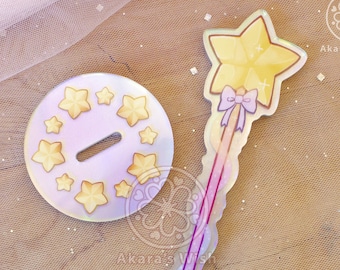 Magical Star Wand Washi Tape Stand with pearl holographic  5.6" 14 cm double-sided dreamy acrylic standee accessory