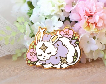 Bunny Enamel Pin Cute Kawaii Pastel Luna - Gold Lapel Moon bunny Star Rabbit bag accessory decoration flower sleeping cutie bun