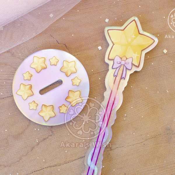 Magical Star Wand Washi Tape Stand with pearl holographic  5.6" 14 cm double-sided dreamy acrylic standee accessory