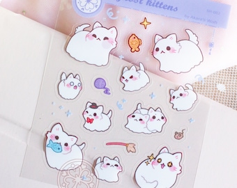 Planner stickers Ghost Kittens Kawaii spooky Halloween Transparent Glossy - for planners scrapbooking bullet journals