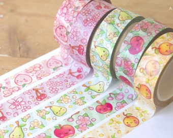 Washi Tape Bundle - ACNH Fruits - 15 mm perfekt für Planer Bullet Journals Scrapbook Schreibwaren Apfel Orange Birne Pfirsich Kirsche