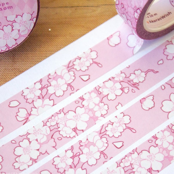 Ruban adhésif en Washi rose branches de sakura 15 mm pour agendas, carnets de notes, articles de papeterie décoratifs en fleurs de cerisier, fleurs japonaises déco