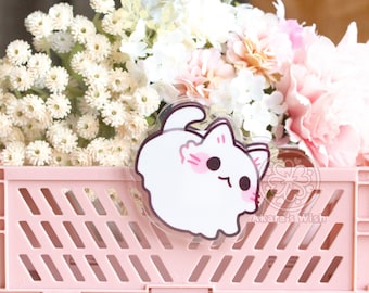 Ghost Kitten 2" Binder Clip Double sided Acrylic Big Kawaii Cat - Curious