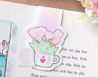 Pink Tulips Magnetic Bookmark tub of flowers perfect for book lovers