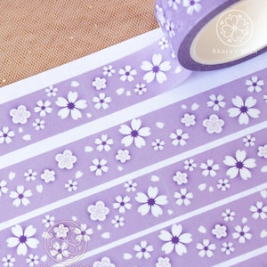 Nastro Washi Viola Dainty Sakura 15 mm per pianificatori bullet journal scrapbook stazionario decorativo fiore di ciliegio fiore giapponese deco