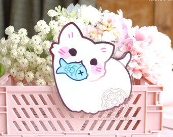 Ghost Kitten 3.5" Binder Clip Double sided Acrylic Big Kawaii Cat - Fish