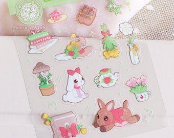 Planner stickers Cottage core bunny deer floral Transparent Glossy - for planners scrapbooking bullet journals
