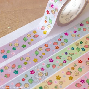 Nastro washi in lamina di fragole e sakura - 15 mm x 10 m Kawaii ichigo cherry - perfetto per planner, bullet journal, scrapbook, cancelleria, decorativo