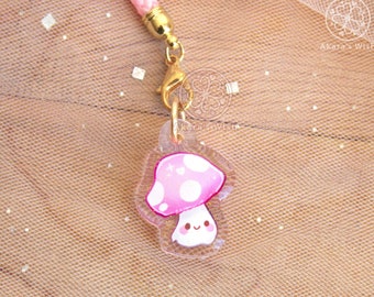 Pink Mushroom 1" Kawaii Glitter Epoxy Phone Charm