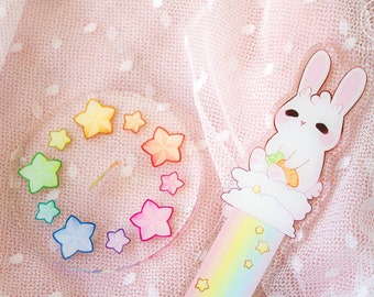 Washi Tape Stand Pastel Rainbow Kawaii Bunny 7.9" 20cm double-sided rabbit bun anime acrylic standee desk holder decor accessory cute