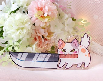 Stabby calico cat Keychain 2.5 inch double-sided acrylic Washi Tape cutter