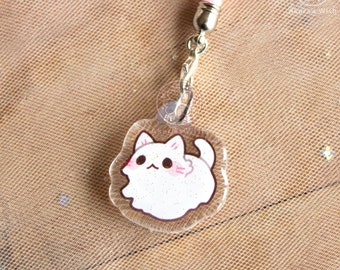 Ghost Kitten 1" Kawaii Glitter Epoxy Phone Charm - Curious Baby