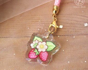 Fresas rosas 1" Kawaii Glitter Epoxy Phone Charm