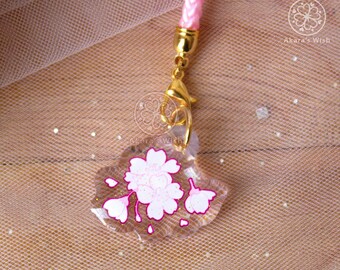 Charm pour téléphone rose sakura fleurs de cerisier rose, époxy kawaii scintillant 2,5 cm