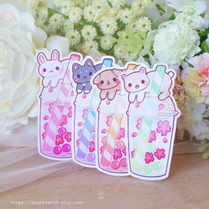 Boba Animals Vinyl sticker pack - Pastel kawaii schattig - gestanst stickers decor voor planners laptop