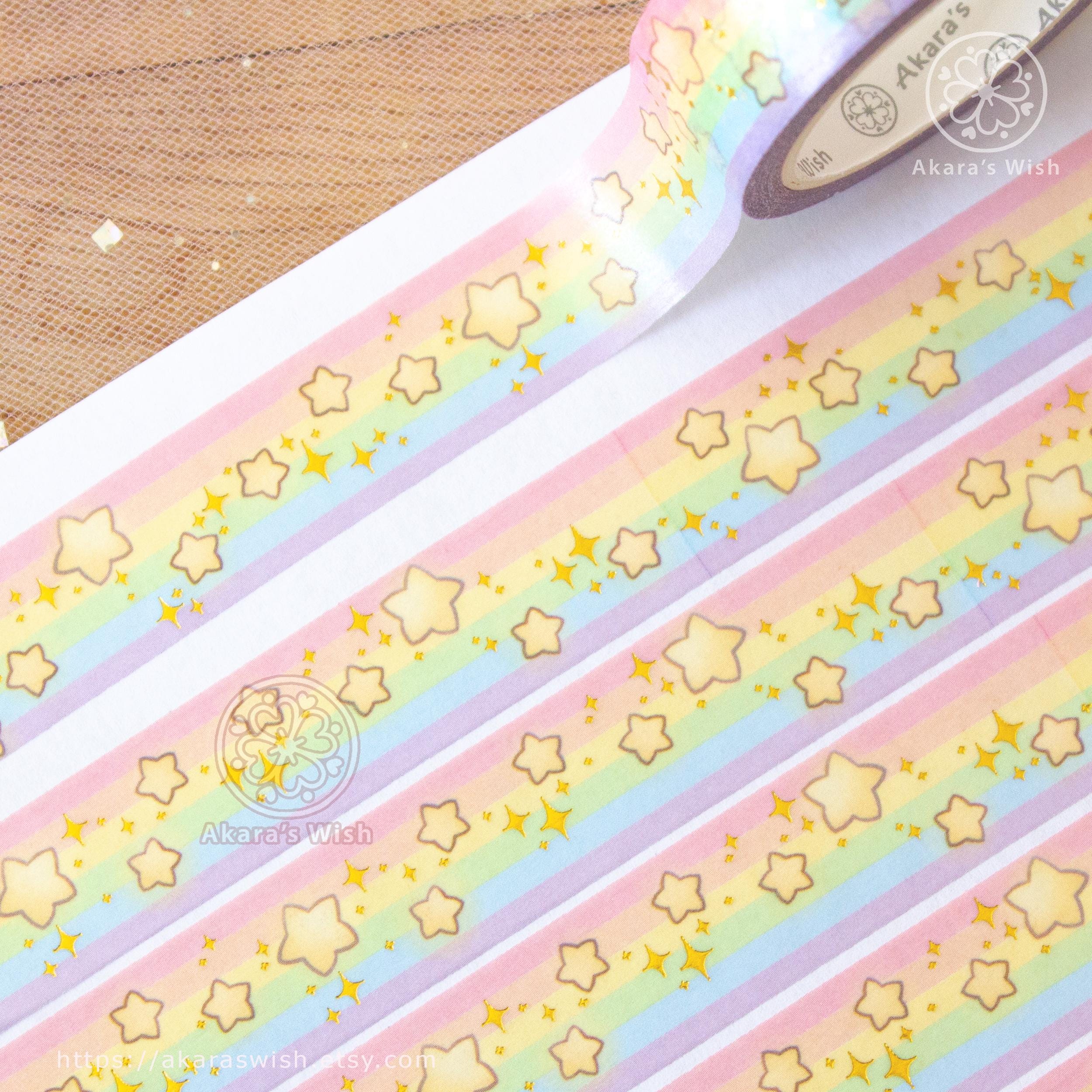 Foil Rainbow Washi Tape - 15 mm x 10 m Kawaii stars and clouds - perfect for planners bullet journals scrapbook stationary decorative