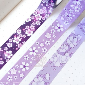 Lila Sakura Washi Tape Bündel - 15 mm für Planer, Journals, Scrapbooking, japanische Blumen Deko, Kirschblüten