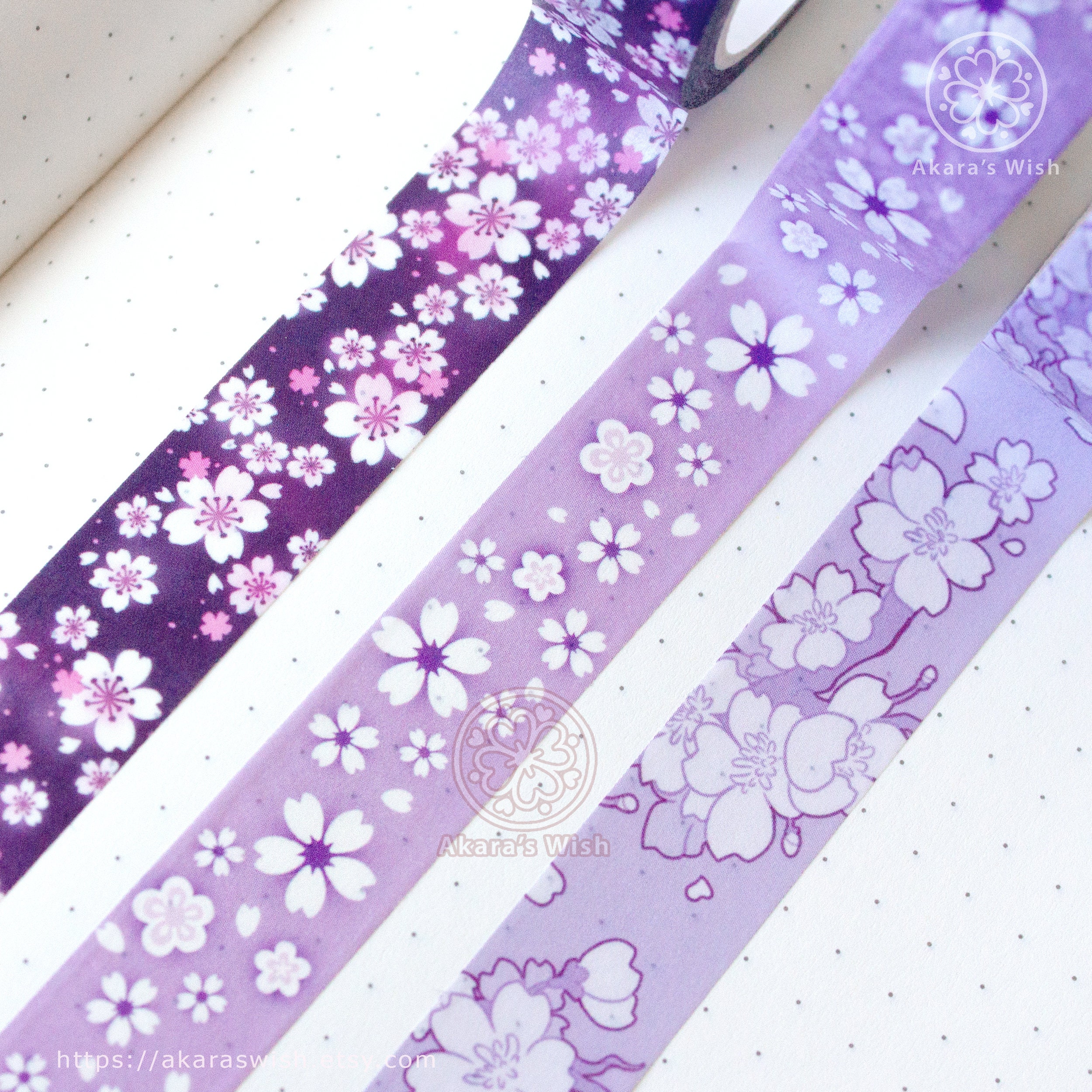 Purple Sakura Washi Tape Bundle - 15 mm for planners bullet journals scrapbook stationary decorative cherry blossom Japanese flower decor