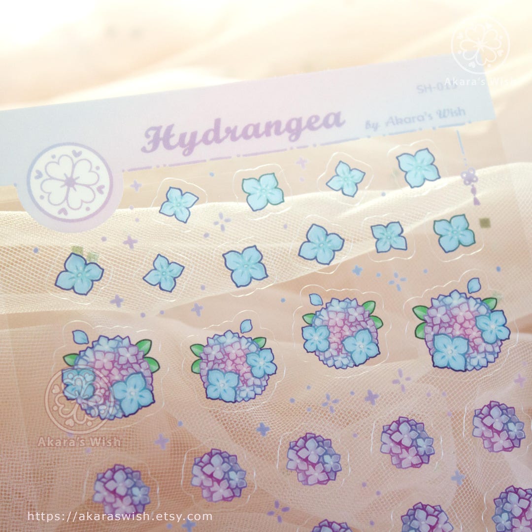 Hydrangea Sticker Hydrangea Sticker Sheet - Glossy and Transparent Stickers - Etsy