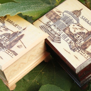 Jewelry Gift Storage Box Ethnic Balkan Folk Art Bosnia Visokowood Handmade Carved Wooden Handcrafted Sarajevo Sebilj Mostar Stari Most BiH