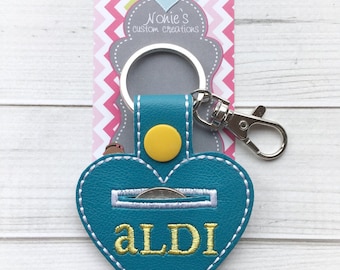 Aldi Keychain - Aldi Key Chain - Quarter Keeper - Aldi Quarter Keeper - Aldi - Heart Keychain - Heart Key Chain -Shopping Cart Keychain