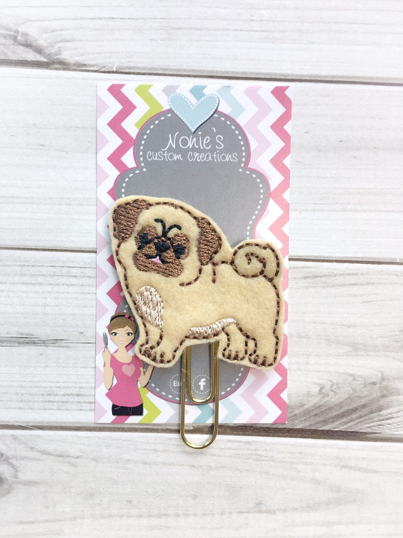 Pug Paper Clip Pug Paperclip Planner Accessories Pug Feltie Planner Paper Clips Planner Accessory image 1