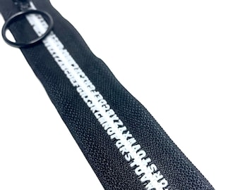 Separable zipper, 40 cm black with letters