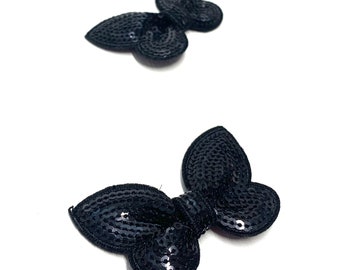 Sequin application bow black, 2pcs.