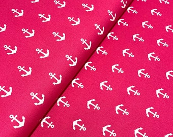Stoff Anker pink/ weiß Motivgröße 2cm Meterware 100% Baumwolle 1,4m breit