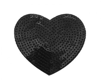 Application de paillettes coeur noir 6 x 5.5 cm