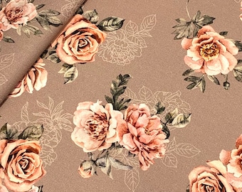 Dekostoff Rosen taupe Digitaldruck