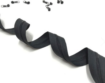Endlosreißverschluss schwarz, 3m mit 10 Zippern