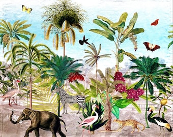 Repeat 120 cm x 140 cm "Wild animals in the jungle" decorative fabric, solid quality